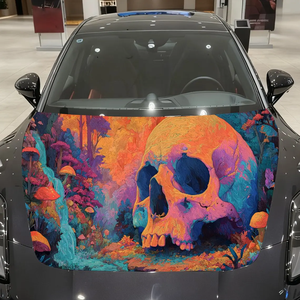 

Psychedelic Skull Mushroom Auto Cover Sticker, Waterproof and Self-adhesive Car Hood Decal, Auto Vinyl Wraps, Cool Car Exterior