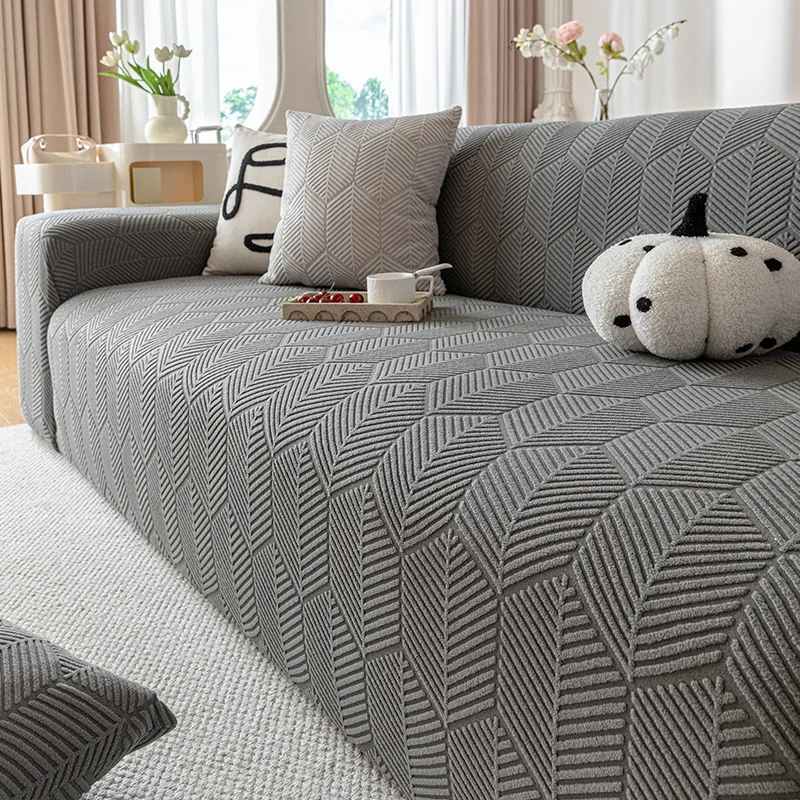 2025 High-End Solid Elastic Sofa Cover Non-Slip All-Inclusive Polar Fleece Sofa Protector Soft Stretch Dust Cover with Strap