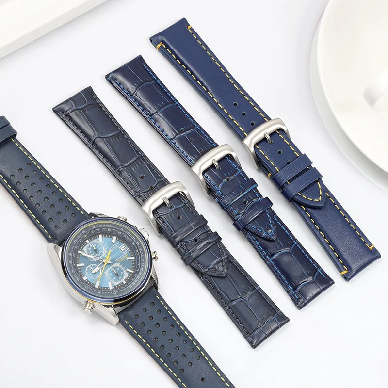 For Citizen Blue Angel Second Generation Genuine Leather Needle Buckle Watch Strap JY8078-52L/01L Replace 23 22 Accessories