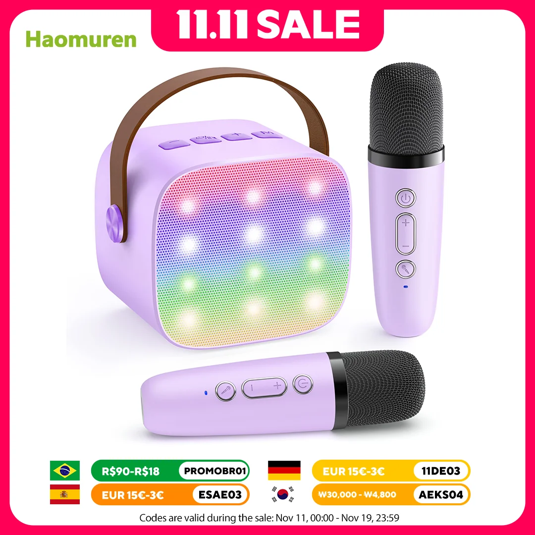 

Haomuren Mini Karaoke Machine for Children Portable Bluetooth Speaker with 2 Wireless Mics for Girls Birthday Gift K12
