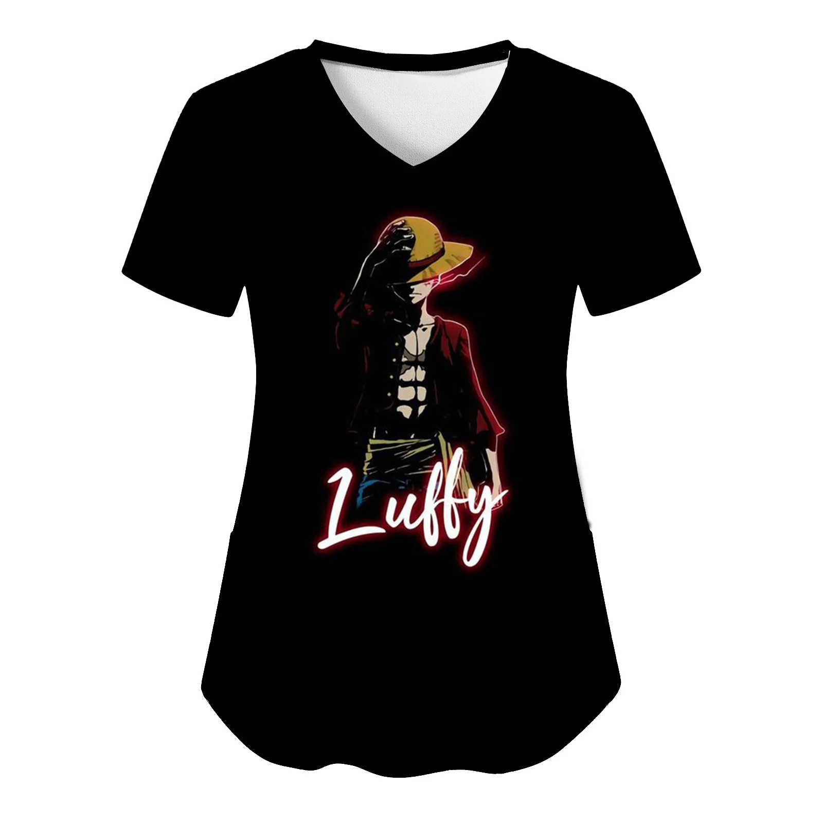 Pocket Zevity T Shirts V Neck Woman Clothes Nurse Uniform Tops for Women 2024 One Piece Anime Hospital T-shirts Top Uniform Neck