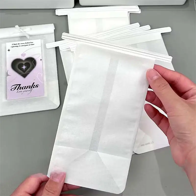 20pcs White Cotton Paper Bags Photo Cards DIY Handmade Jewelry Packaging Pouches With Wire Gift Christmas Wrapping