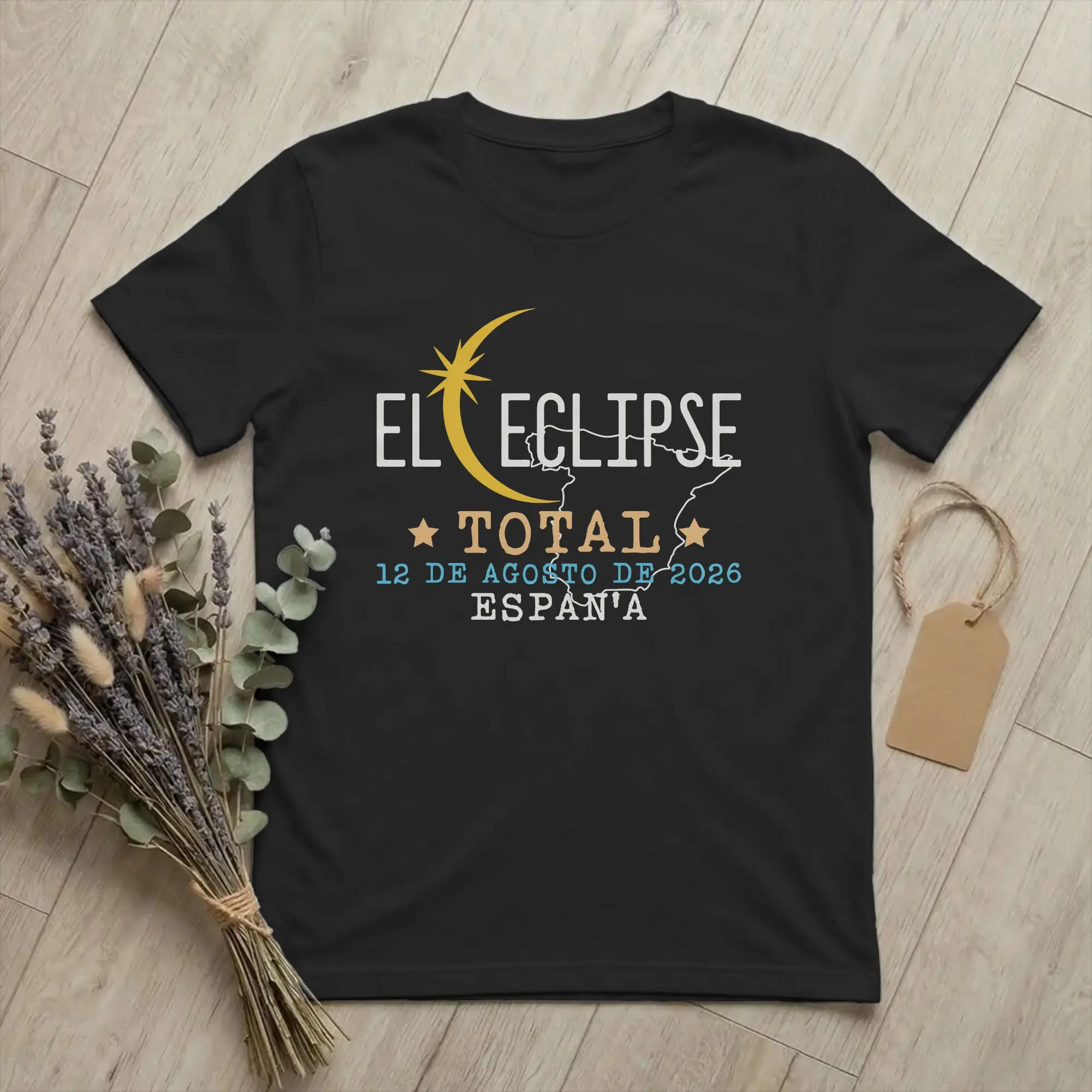Spain Total Solar Eclipse 2026 T-Shirt for Men Astronomy Vintage 100% Cotton Tees O Neck Short Sleeve T Shirt Birthday Clothes