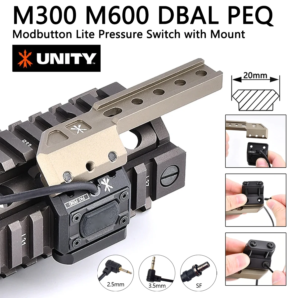 Lampe torche Surefire M300 M600 M600B DBAL A2 PEQ avec interrupteur SF 2,5/3,5 mm, montage décalé UNITY et rail de 20 mm