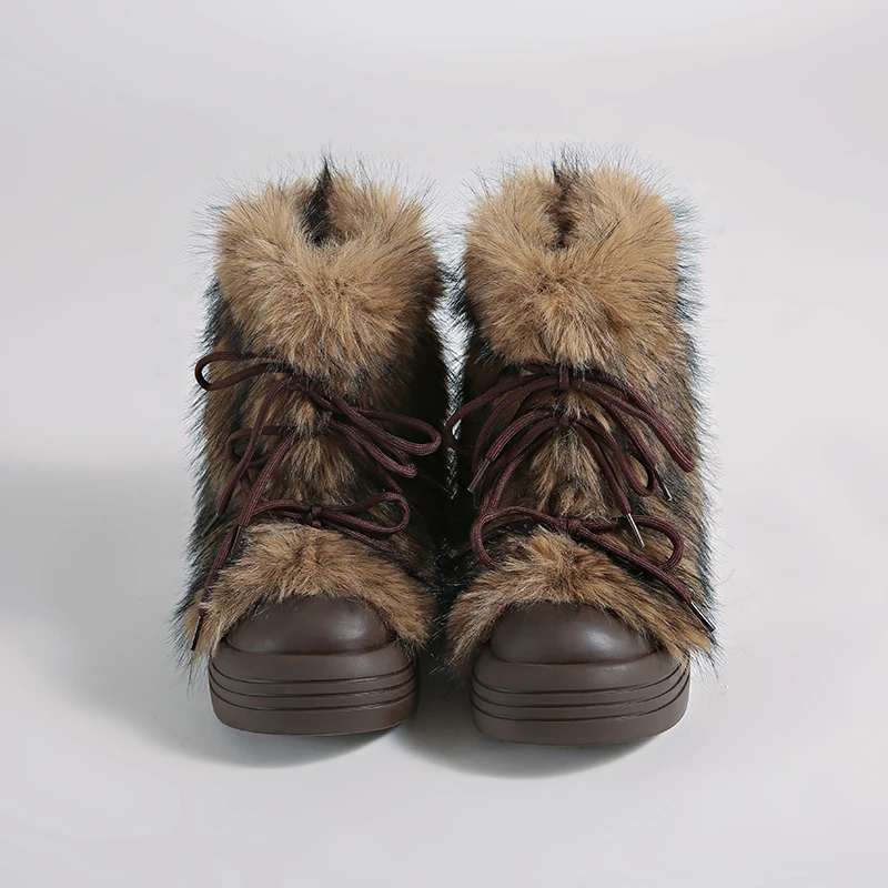 Großer Kopf, Schneestiefel, Damenplattform, erhöht, 2025, Winter, neue Nischen-Baumwollschuhe, warm, plus Samt-Booties
