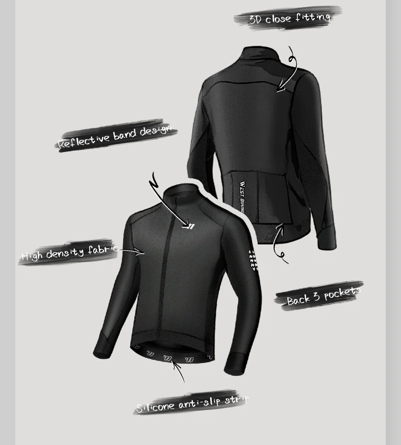 WEST BIKING Herren-Radtrikot, Winter und Herbst, langärmelig, Thermo-Fleece-Futter, warme Fahrradjacke, Rennrad, MTB-Kleidung – Detail 3