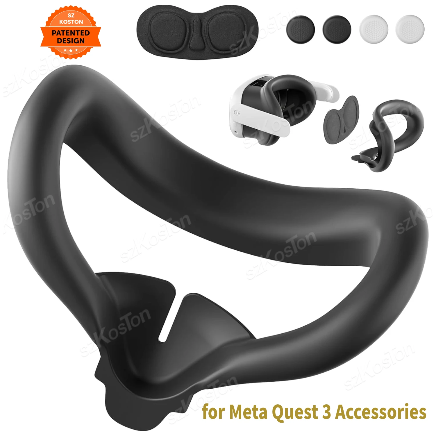 Silikon-Gesichtspad-Set für Meta Quest 3, VR-Headset, Objektivabdeckung und Controller-Joystick-Kappen für Meta Quest 3-Zubehör