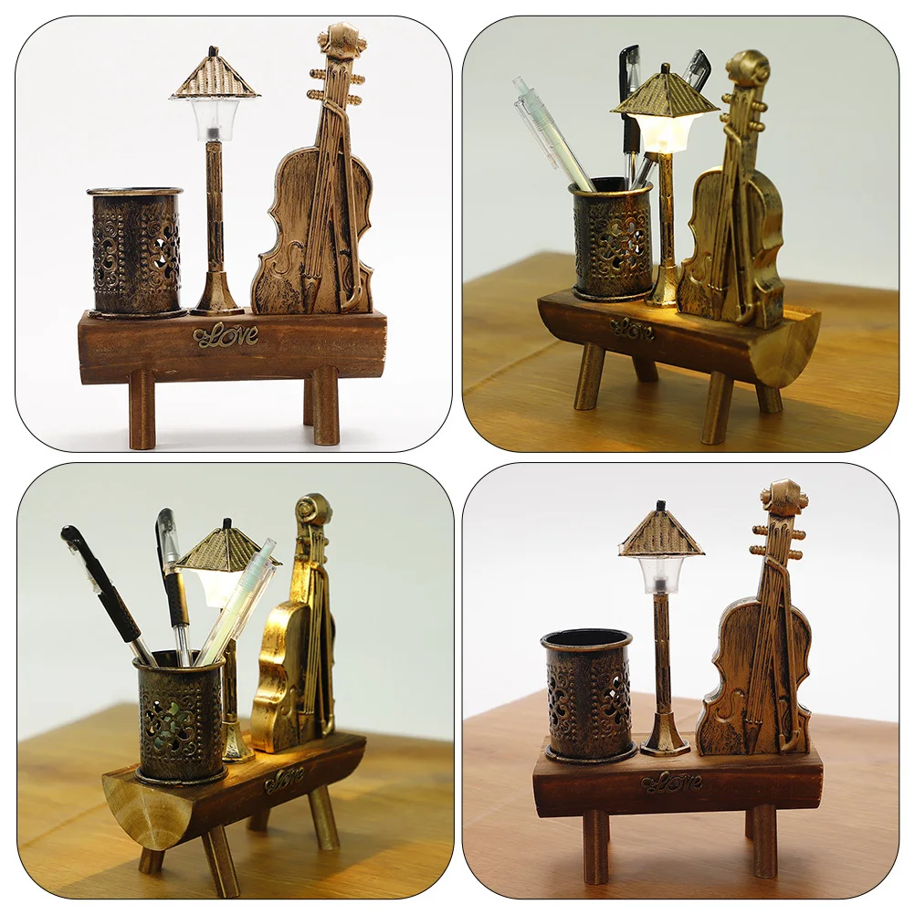 الرجعية الكمان تصميم حامل قلم حاوية القرطاسية المعدنية مكتب الملحقات المنظم رائعتين ديكور الطاولة