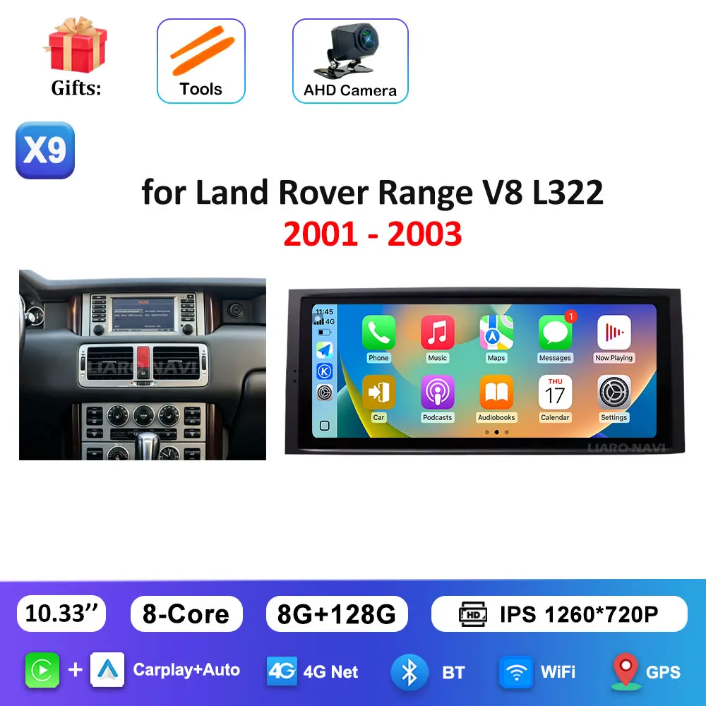 GPS Navigatie 4G Android 16 voor Land Rover Range V8 L322 2001 - 2003 Draadloze Carplay Autoradio Multimedia Speler BT DSP Stereo WiFi