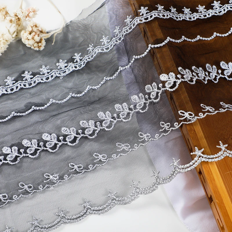 8cm 7cm 4.5cm Width 20Yards gold  Silver  Lolita Embroidered  Mesh Lace Trims Chantilly Lace Fabric DIY Sewing accessories