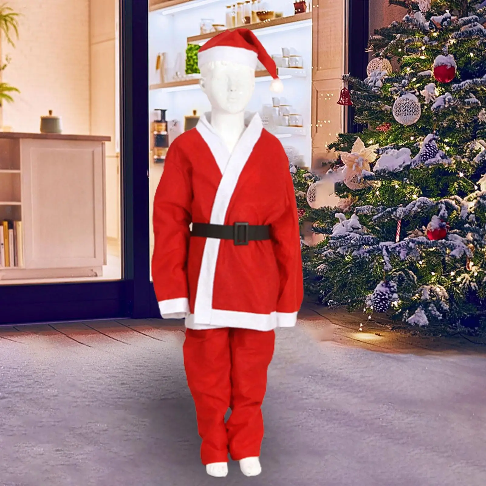 Kerstmankostuum voor kinderen Fluweel Carnaval Complete outfit Feestkleding met lange mouwen en hoed voor verjaardag Halloween-galacadeau