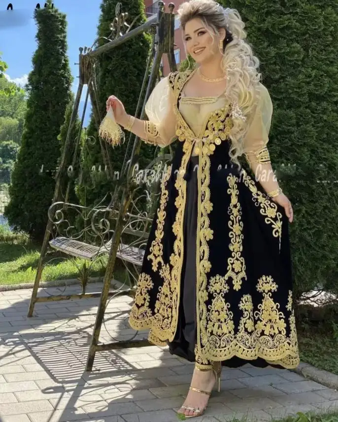 Tradycyjne kosowo albańskie kaftan Mariee trzyczęściowy suknie wieczorowe spodnie koronkowe aplikacje suknie na bal maturalny Robe De Soiree De Mariage
