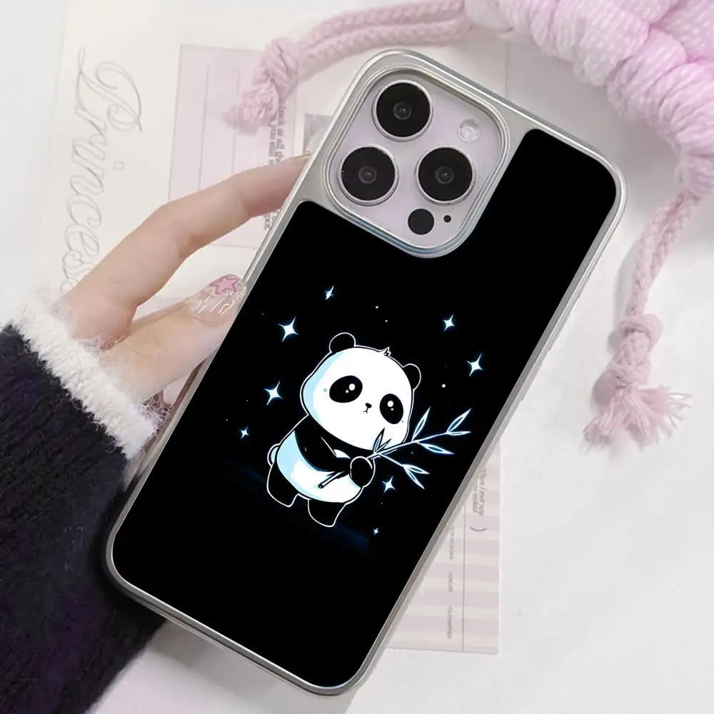 

Cute Panda Phone Case for iPhone 17 16 15 14 13 12 11 Air Pro Max Plus Electroplated Silver Cover