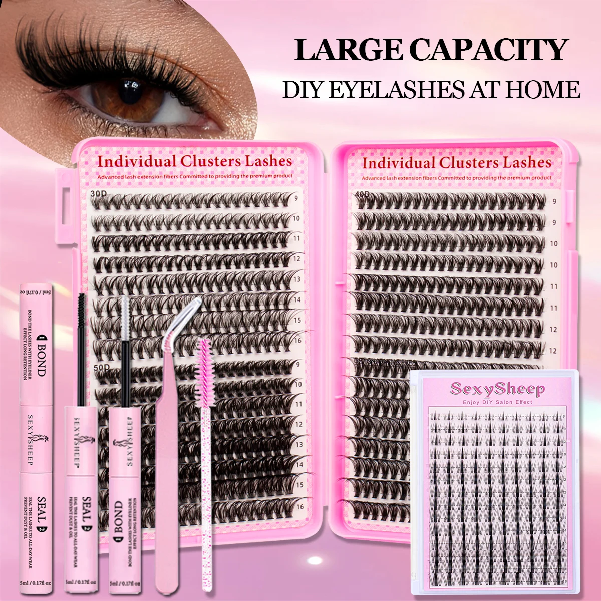 Zestaw do samodzielnego nakładania rzęs w kępkach, kręcenie C, naturalny styl, mieszane długości, wielokrotnego użytku, zawiera klej i utrwalacz, pęsety, do codziennego noszenia, na imprezy lub w podróży.