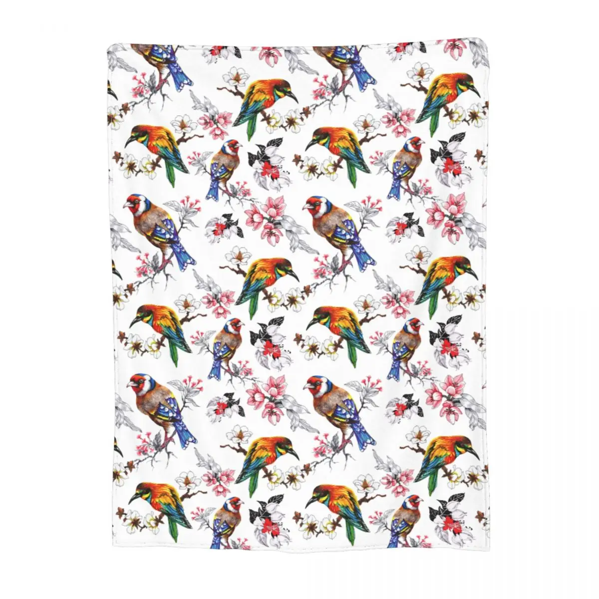 Beautiful Bird Sparrows Floral Vintage Blankets Flannel Spring Autumn Relax Ultra-Soft Throw Blanket for Sofa