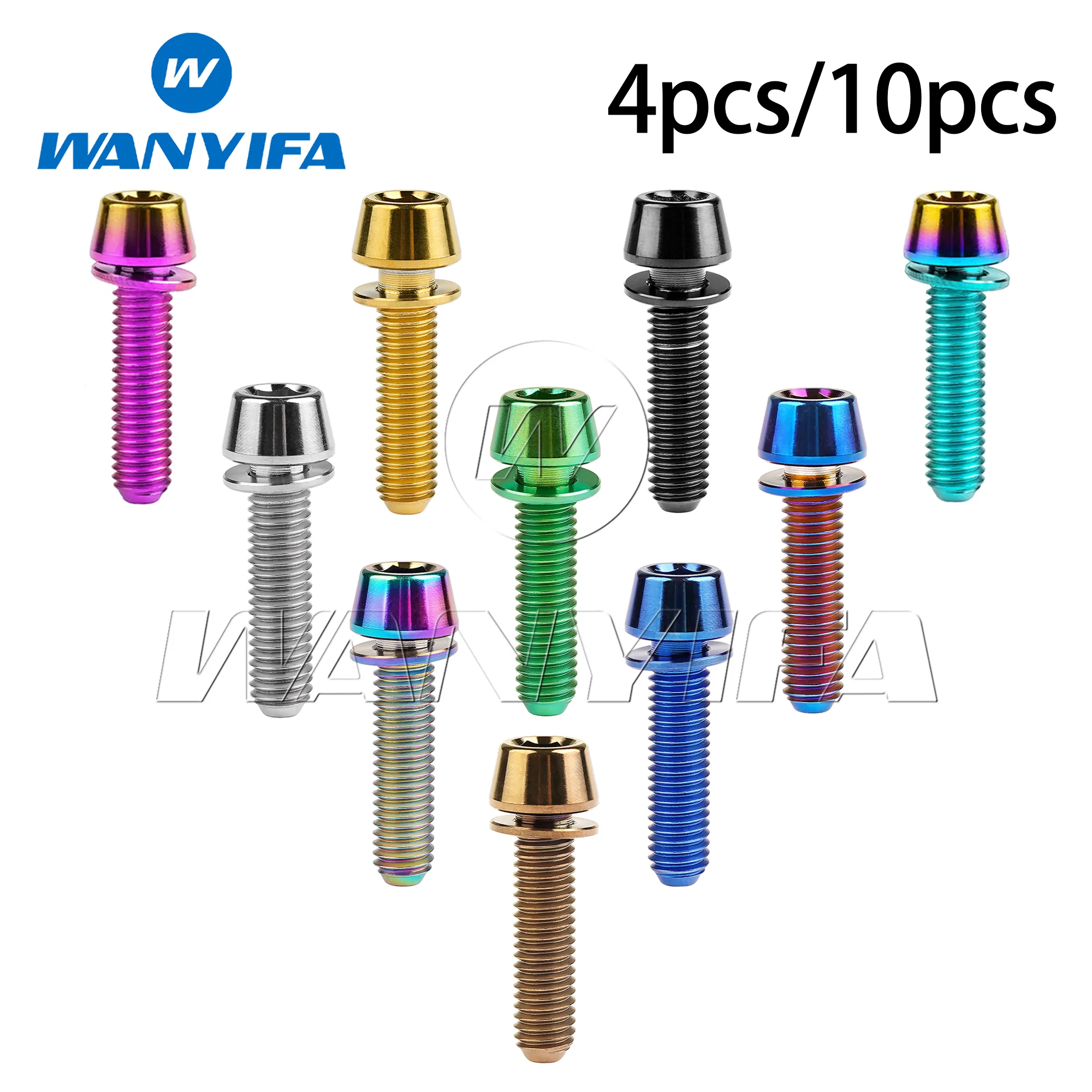Wanyifa Titanium Bolts M5M6x16/18/20/25mm with Washers Bike Stem Bolts Taper Head  for MTB Mountain Road 4pcs/10pcs