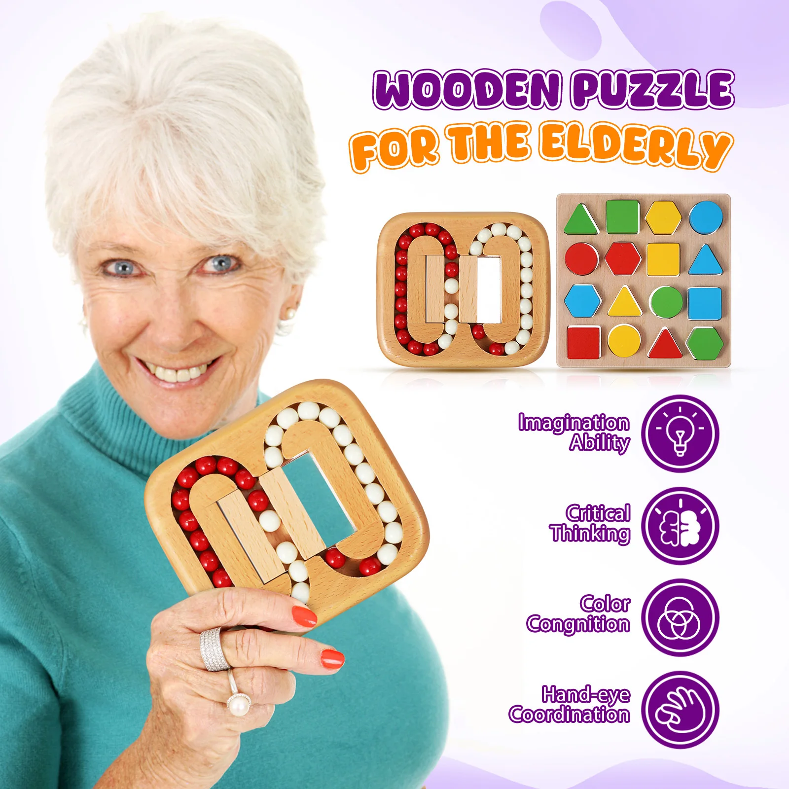 1-set houten doolhofpuzzel voor ouderen Brain Teaser Activity Board Handheld Game Stimulatie Geometrische vorm Sorteren