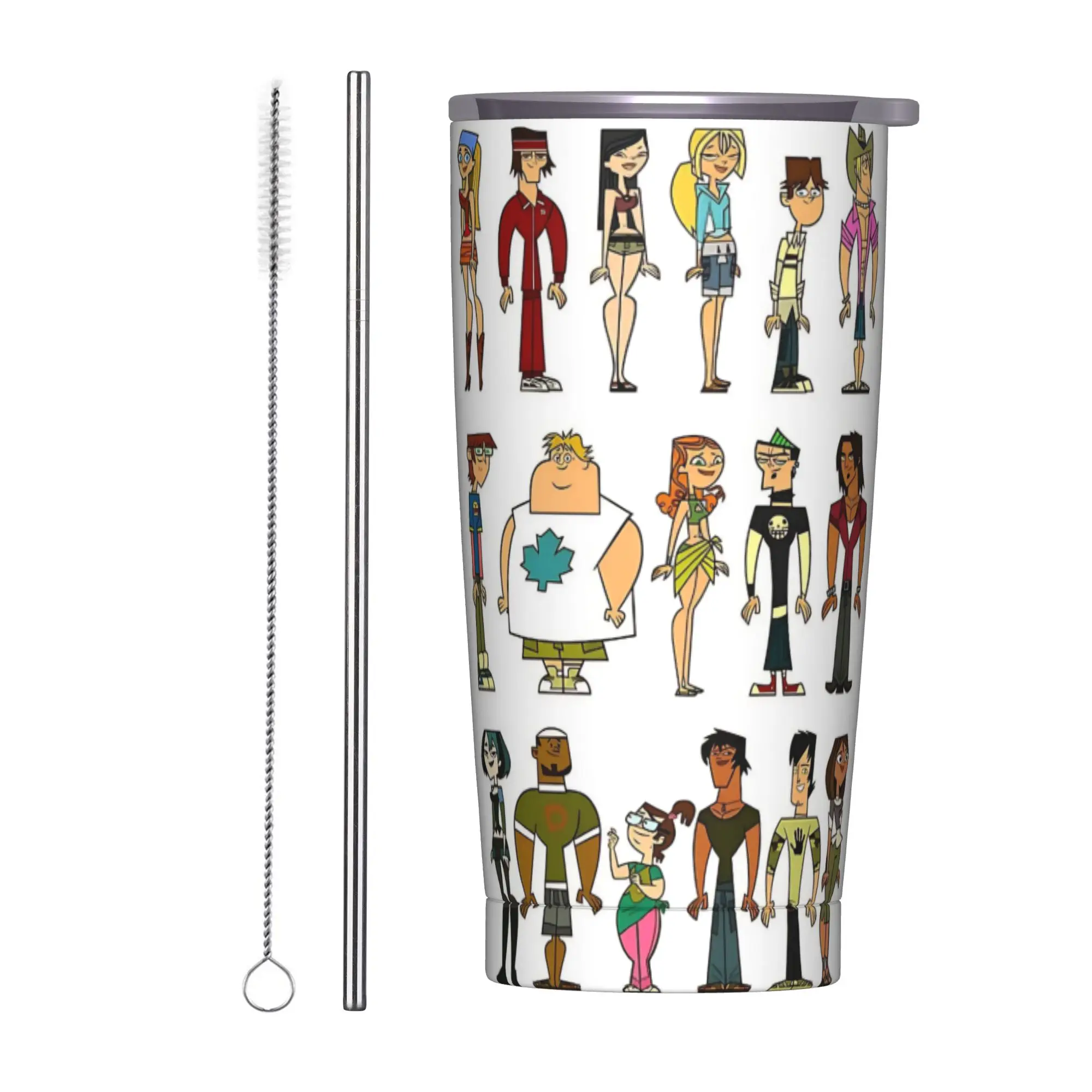 Totals Dramas Cartoon Insulated Tumbler with Straws Lid  Vacuum Thermal Mug Outdoor Travel Hot Cold Drinks Cup, 20oz