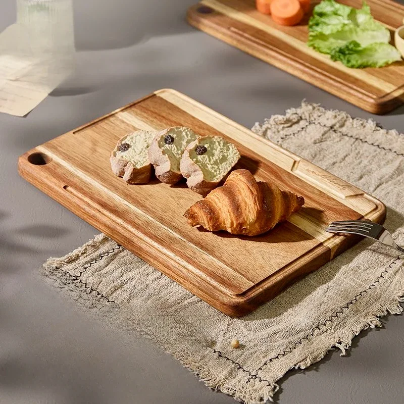 Large Acacia Wood Cutting Board for Kitchen,Chopping Block with Juice Groove and Handle Hole for Meat,Butcher Block,Cheese Tray