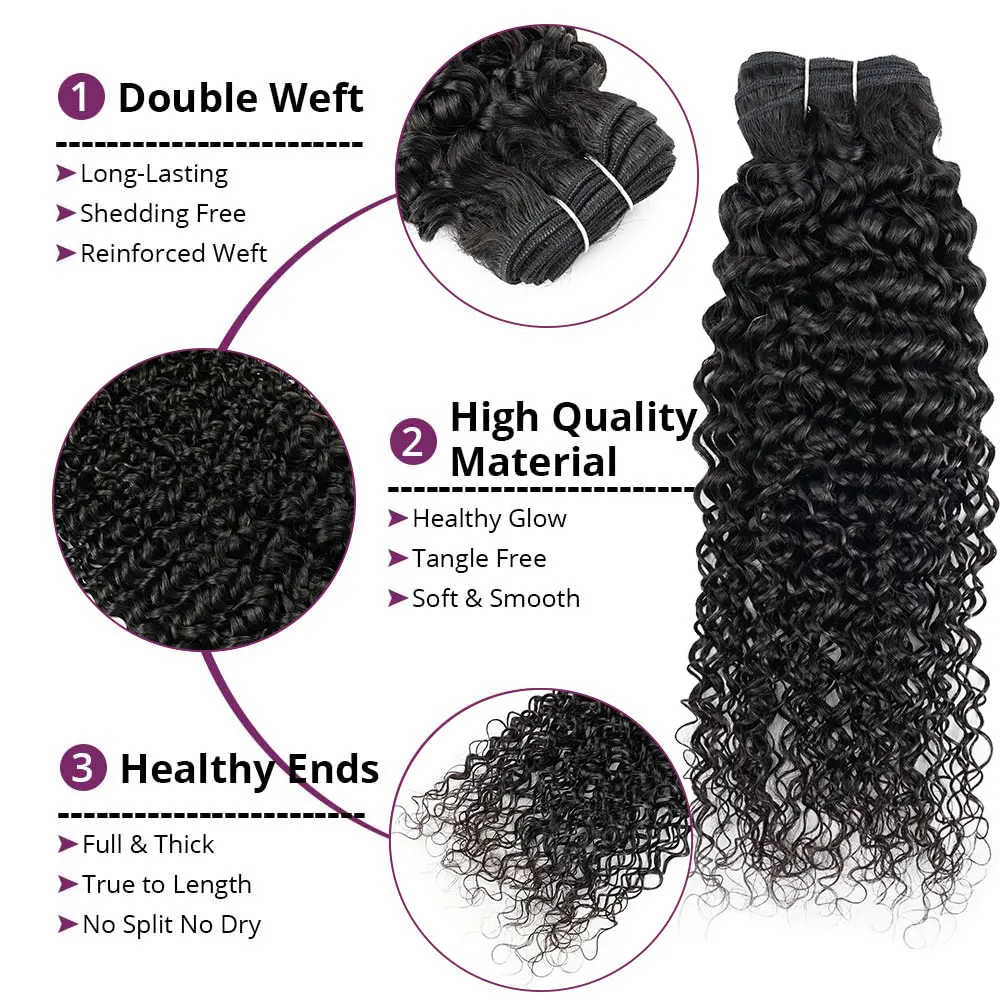 Brazilian Jerry Curly Human Hair Bundles Natural Black Colored Hair Bundles Long inch Remy Hair Extensions 1/2/3 PCS Human Hair