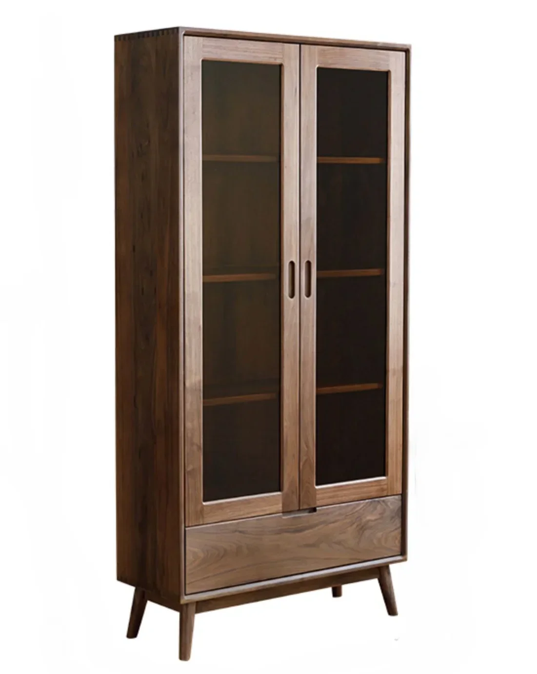 

North America Black Walnut Solid Wood Bookcase Locker Glass Door with Door Floor Nordic