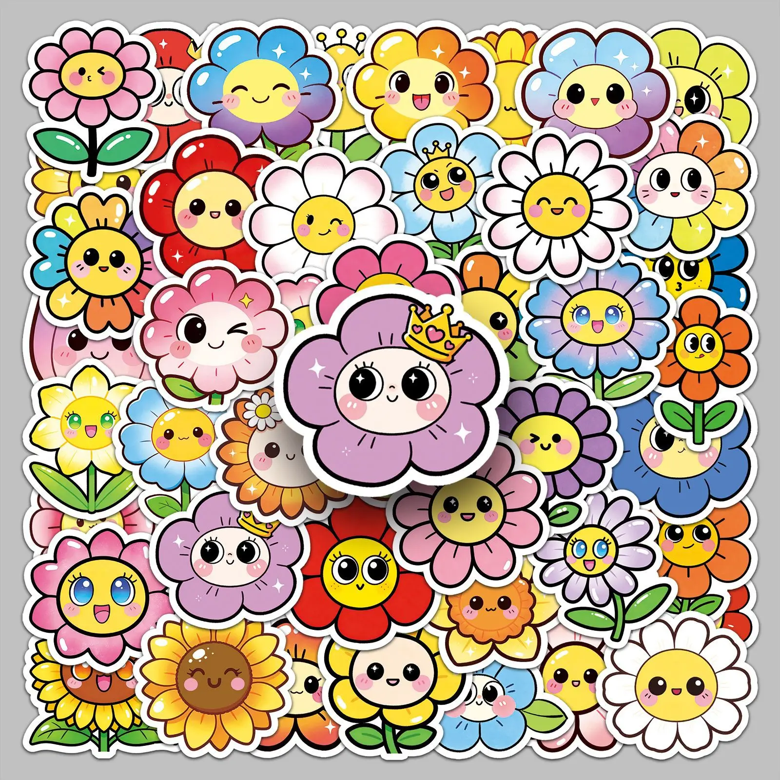 50Pcs Colorful Floral Sunflower Cartoon Stickers Waterproof DIY Decals for Scrapbooking Water Bottle Laptop Notebook