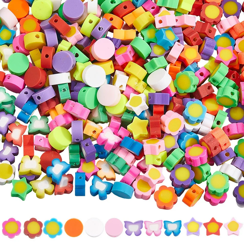 

280Pcs 4 Styles Handmade Polymer Clay Beads Mixed Shapes Mixed Color 7~10x9~10x4mm Hole: 1.6~1.8mm 70pcs/style