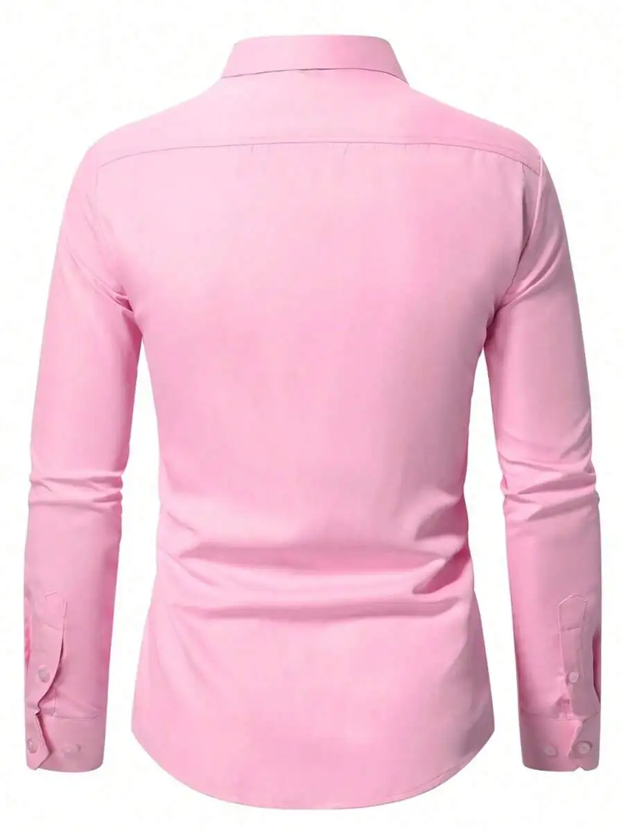 

Mens Solid Color Front Button Business Casual Long Sleeve Dress Shirt