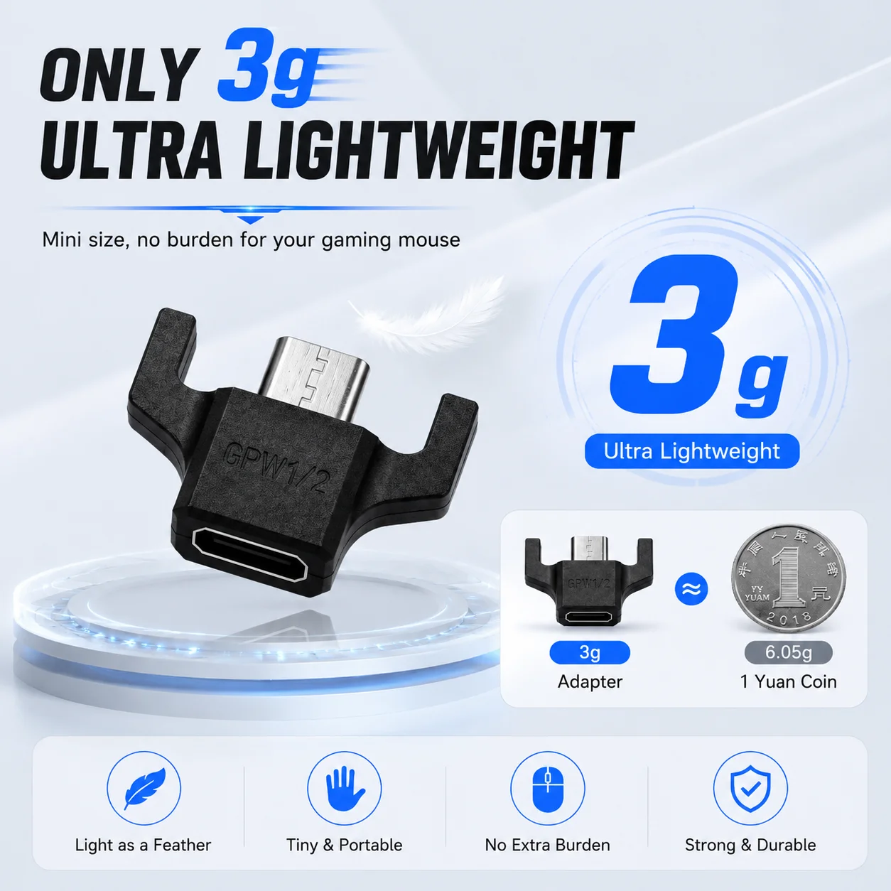 Micros USB To Type C Conversion Adapters for Logitech G PRO Wireless / G PRO X SUPERLIGHT Professional Gaming Mouse Repair Part