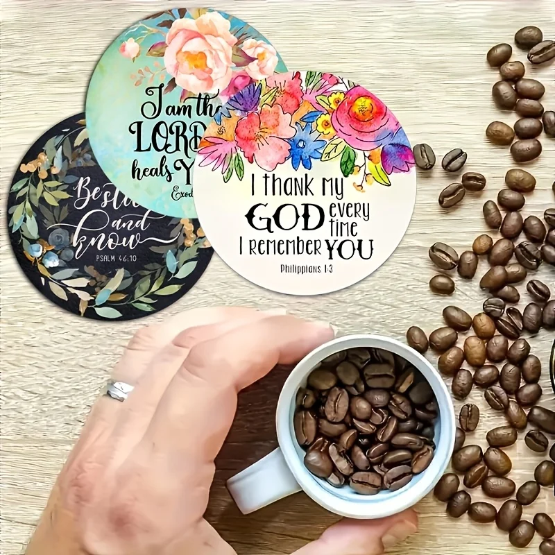 Retro-Style 2D Wooden Coasters Bible Verses Inspirational Beliefs & Spiritual Concepts for Coffee Tea And Beverages Decor Gifts
