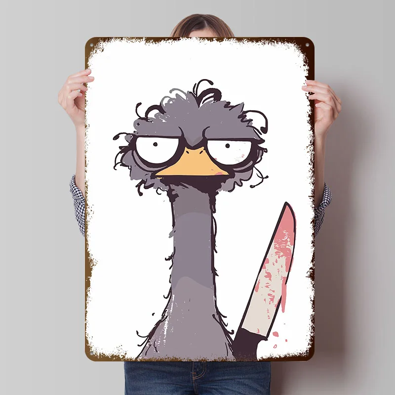 Angry Bird With Bloody Knife Printing Poster Customized Retro Wall Art Vintage Metal Signs for Room Bedroom Decoration Garage