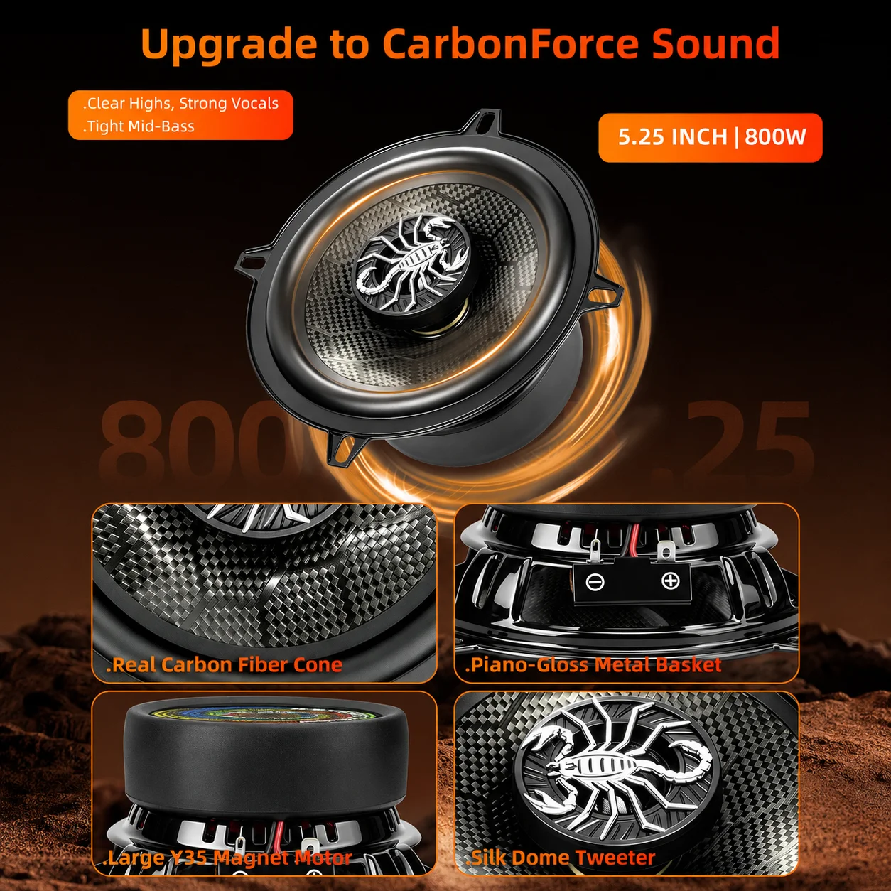 XPIAA 2pcs 5.25inh Scorpion coaxial speaker 800wpeak 4ohm High-fidelity Improvement audio surround universal accessory kit