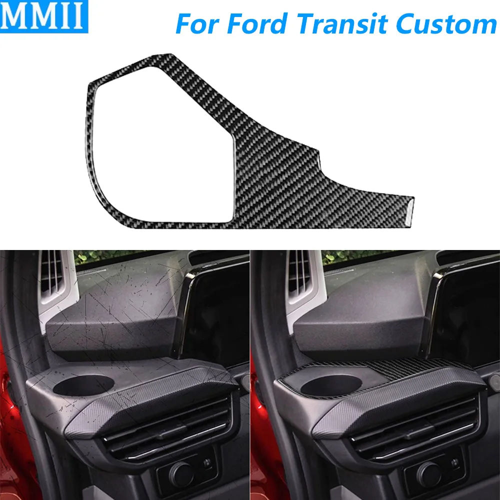 For Ford Transit Custom V700 2023-2026 Carbon Fiber Driver's Side Water Cup Holder Paenl Cover Trim Car Accessories Sticker