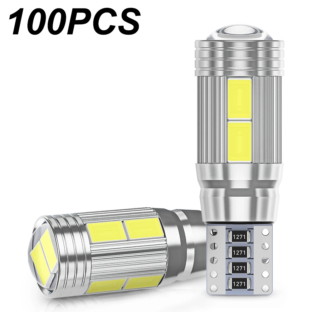 

100PCS T10 W5W 194 LED Bulb for Car LED Signal Light Canbus 5630 Chips 6500K 12V White Auto Wedge Side Trunk Lamps White