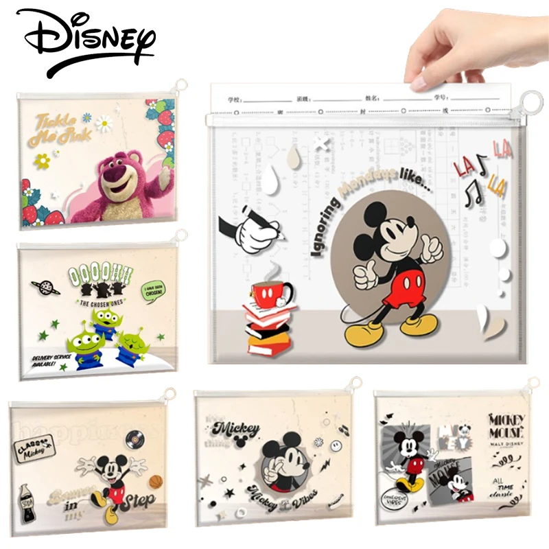 A4 Disney Mickey Folder Zipper Pouch Cartoon Anime Document Bag astuccio impermeabile Test Paper Storage Bags forniture per ufficio