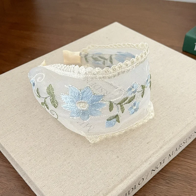 عصابة رأس شبكية مطرزة على شكل زهرة من الدانتيل للنساء، ربطة شعر أنيقة وبسيطة من القماش للفتيات