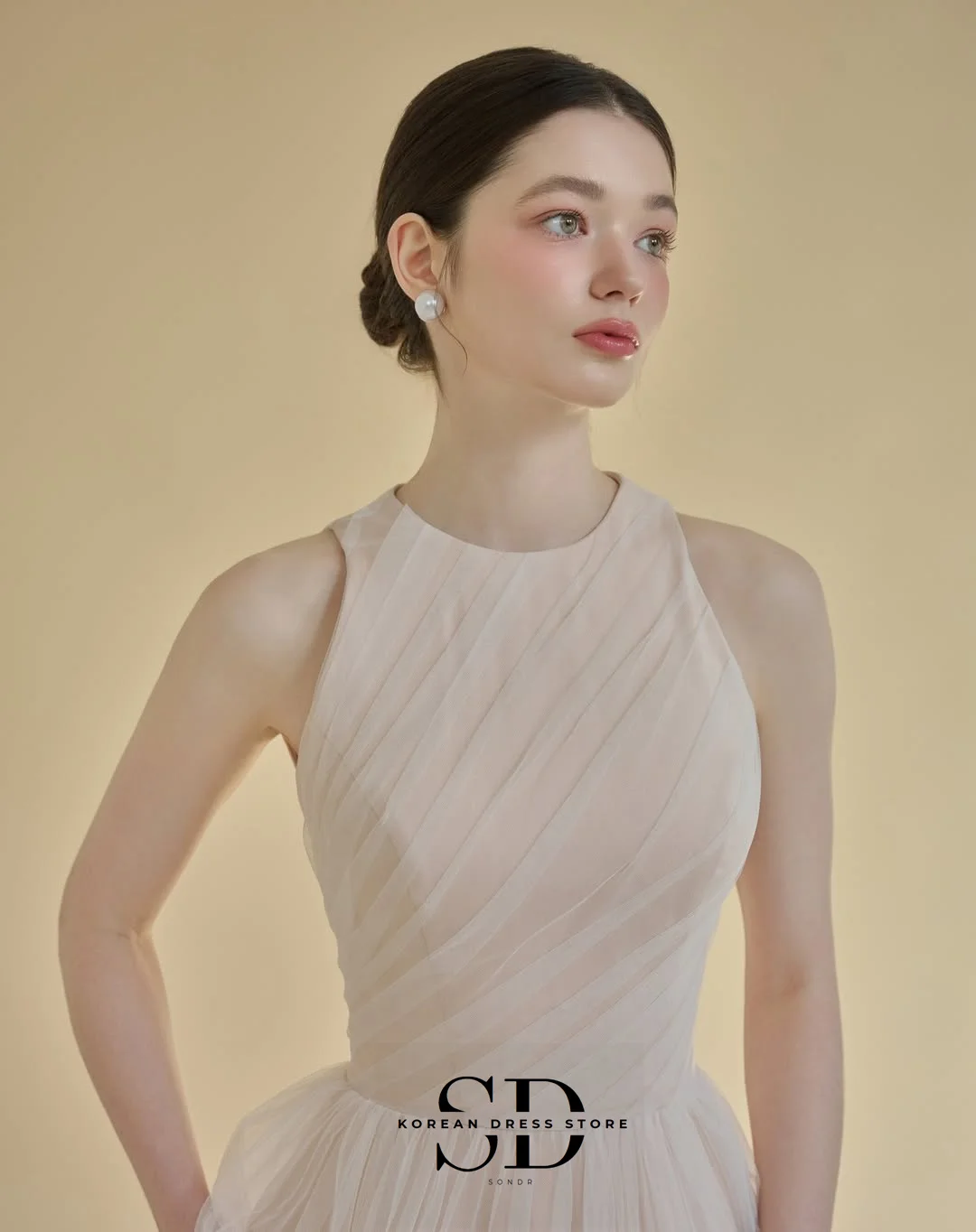 Sondr Koreaanse trouwjurken op maat gemaakte o-hals mouwloze bruiloftsreceptie jurk een lijn korset rugloze avondfeestjurken