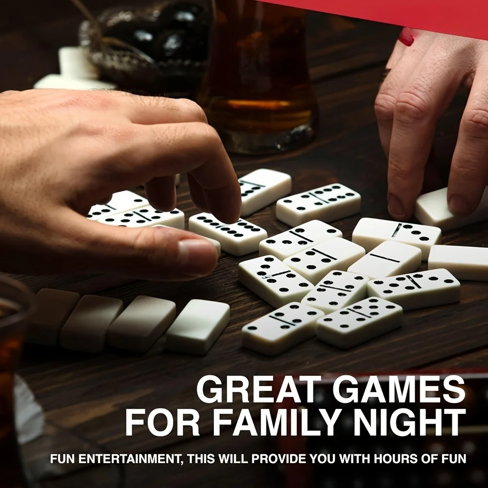 

28pcs Creative Multiplayer Domino Game, Double Sixes Set 28 Thick White Tile Complete Tiles Exquisite Box Classic Family Game