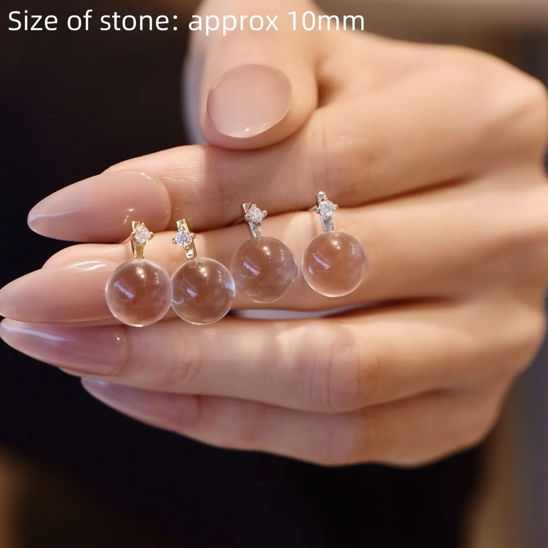 

1 Pair Fengbaowu Natural Stone Rock Quartz Earring Sphere Ear Stud 925 Sterling Silver Crystal Jewelry Gift For Women