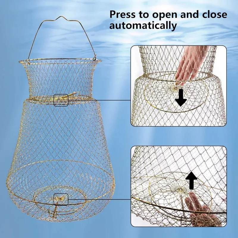 Portable Wire Fish Cage Outdoor Foldable Fish Basket Shrimp Basket Fishing Net Fish Bucket Durable Fishing Net Fishing Accessori