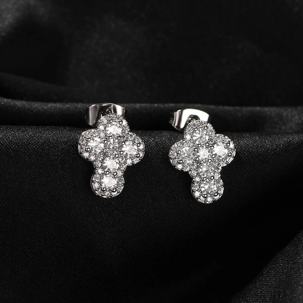 UWIN Cross Stud Earrings for Women Iced Cubic Zirconia Earrings Fashion Jewelry for Gift
