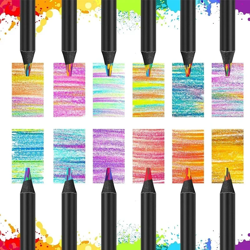 3/4/6/12Pcs Magic Rainbow Pencils Colored Pencils 12 Colors Multicolored Pencils for Art Supplies Drawing Coloring Sketching