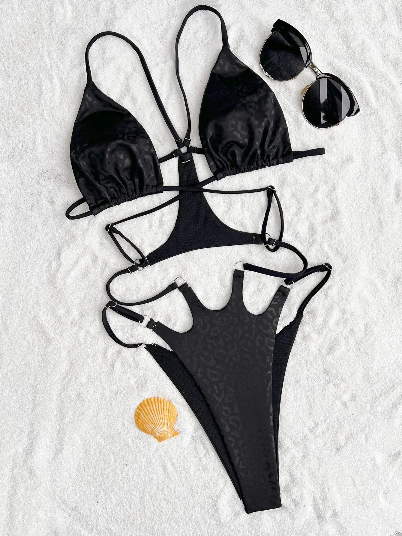 

Sexy Black Leopard Print Swimsuit One Piece Bikinis Swimwear Swimsuits Backless Metal Ring Beach Outfits Bodysuit Biquini