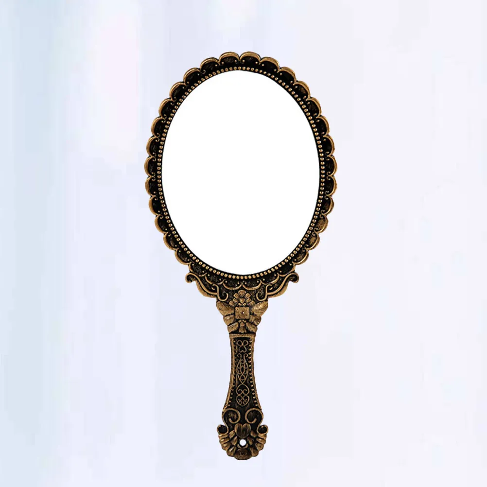 

Retro Pattern Handle Makeup Mirror Portable Hand Held Lightweight Vanity Mirror for Home Travel Skincare Beauty Salon Decoration