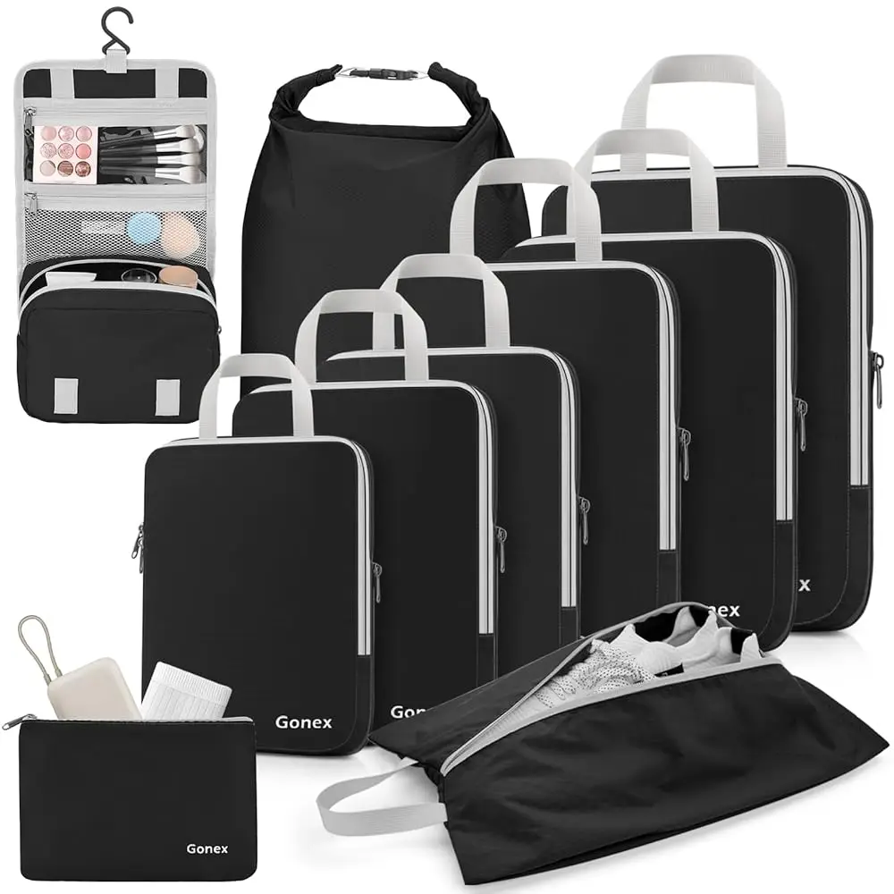 

Free Shipping10 Set Compression Packing Cubes, Expandable Storage Travel Bags for Suitcase, Luggage Organizers with Hanging Toi