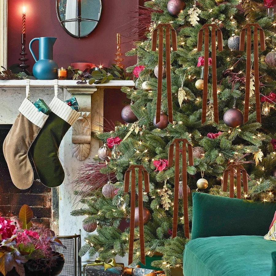 DiliComing المخملية الحلي شجرة عيد الميلاد الانحناء 6 قطعة أقواس عيد الميلاد البني لتغليف الهدايا 15x23 بوصة الحرف عطلة ديكور