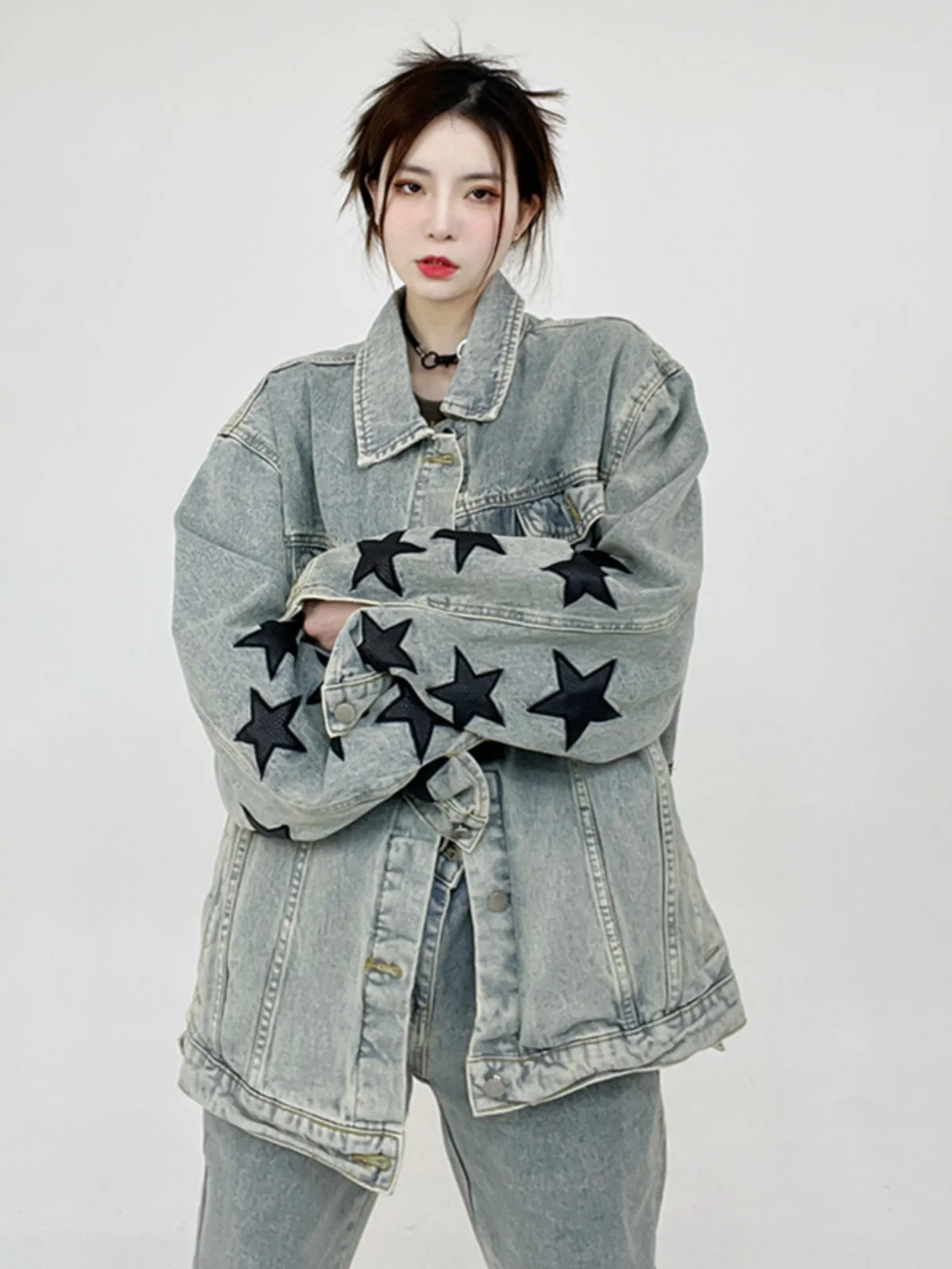 

Original Oversize American Retro Denim Jaet ex High Street Trend Spring Autumn Loose Coat Youth Faion Cotton 00%