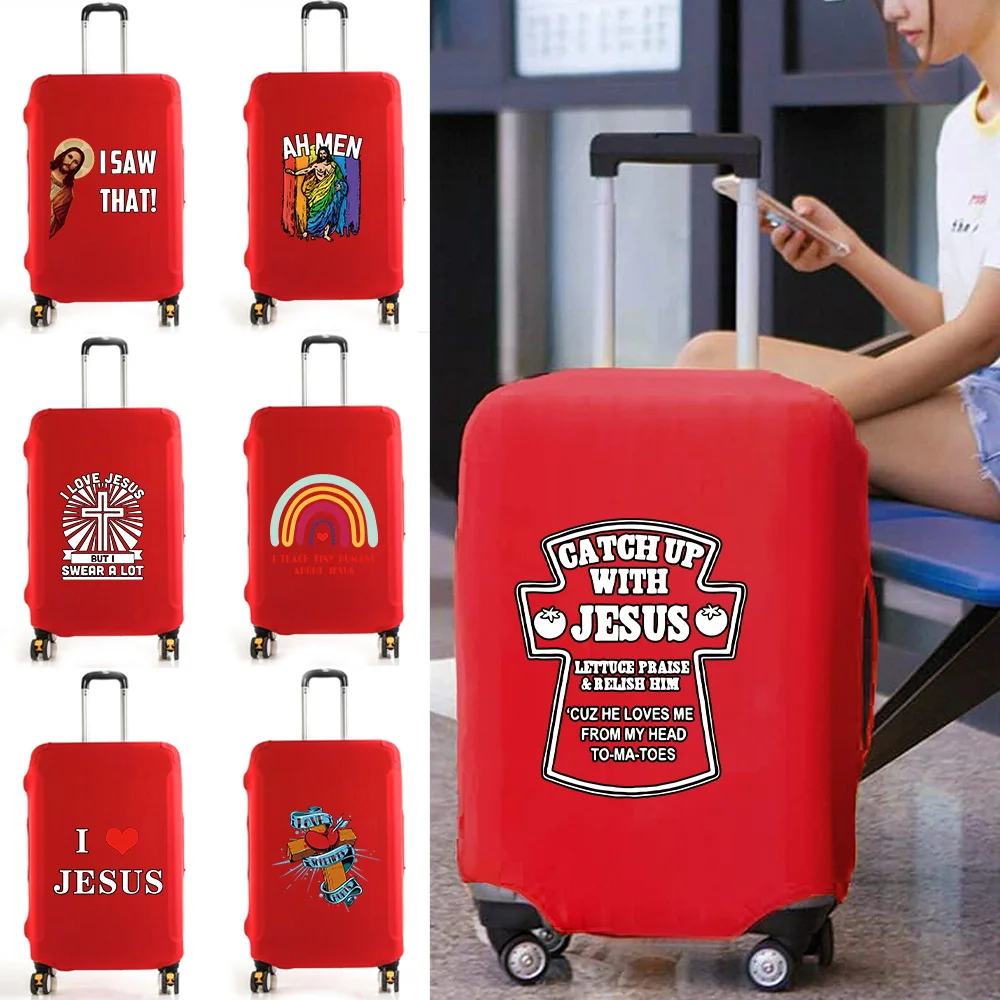 Luggage Cover for 18-32 Inch Suitcase Protector Travel Accessories Jesus Pattern Printed Trolley Case Thicker Elastic Dust Cover