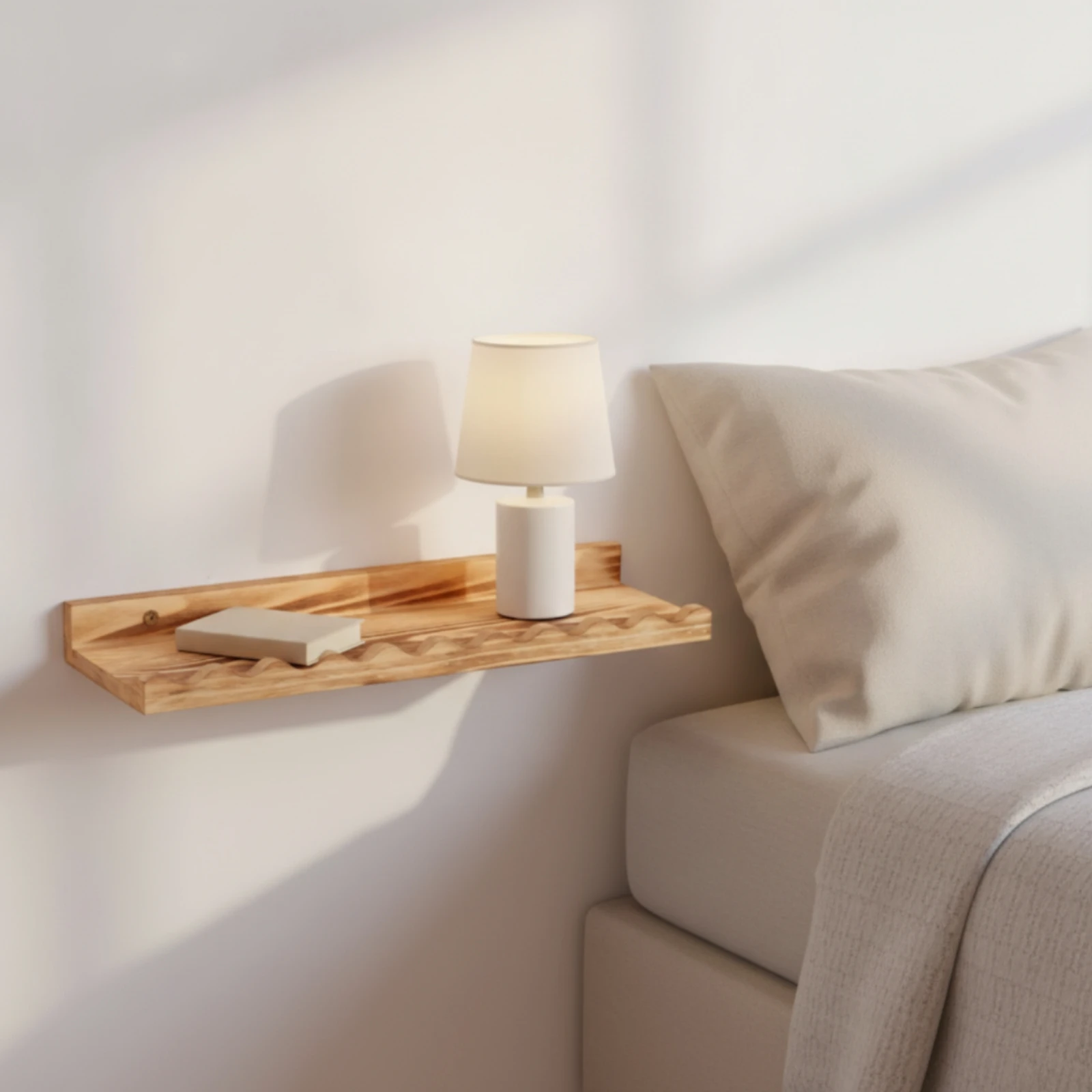 Wood Wall Shelf with Raised Back Rail Space-Saving Wall-Mounted Storage Shelf Floating Shelves Slim Easy to Install