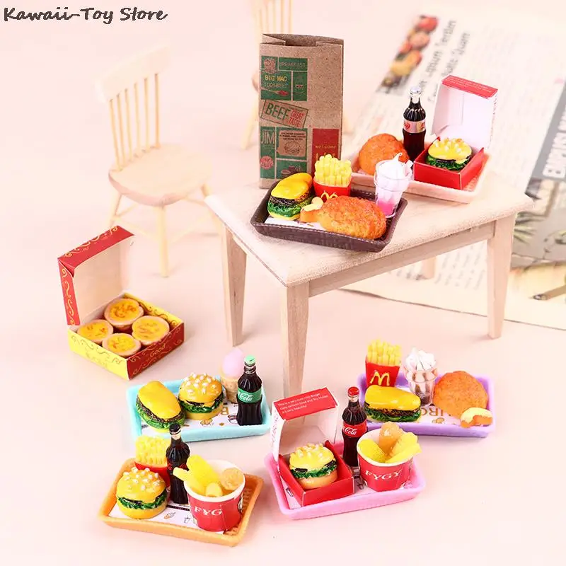 Mini 1/6 Miniature Dollhouse Hamburger Coke Cup Fast Food For Blyth Barbies Doll House Play Kitchen Ice Cream Accessories Toy